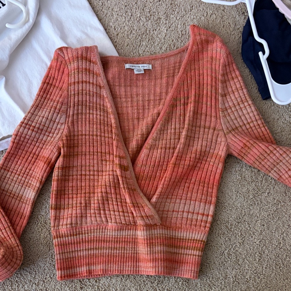 American Eagle Outfitters Coral and Peach Ribbed Top